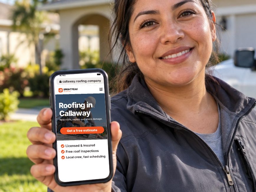 callaway.roofing.company open in a phone browser