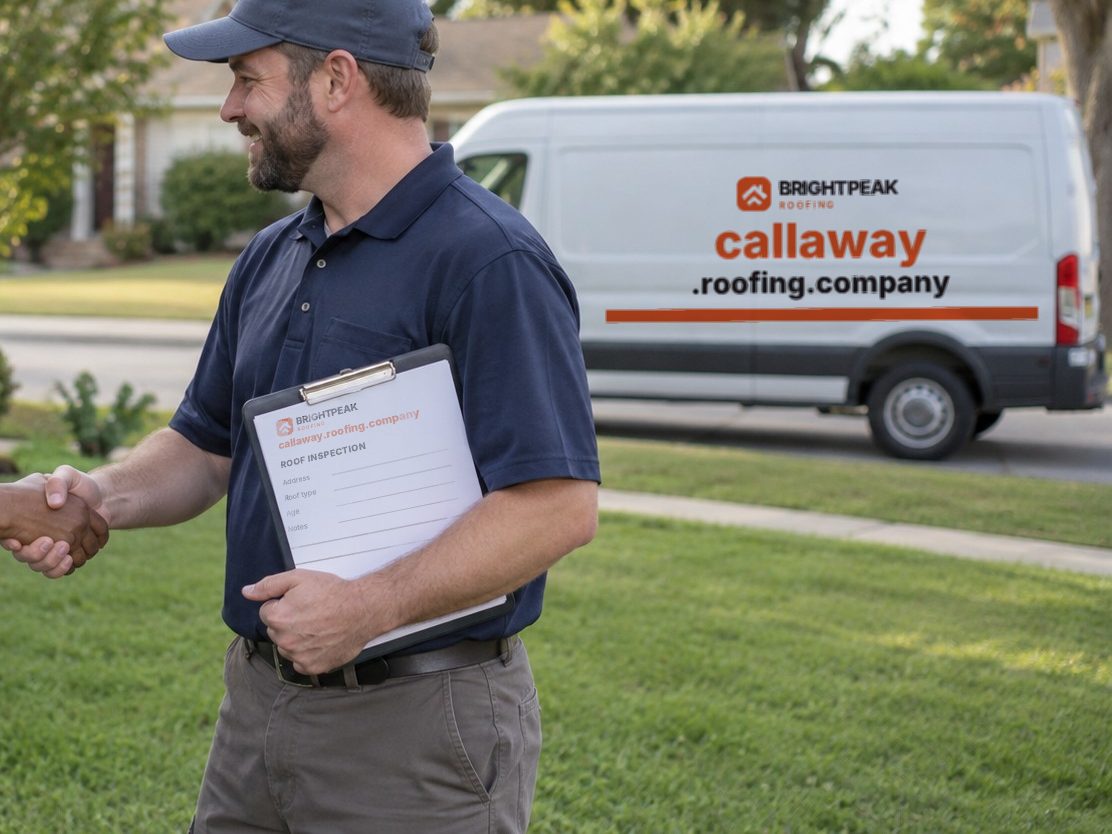 callaway.roofing.company on a roofing van and an inspection form